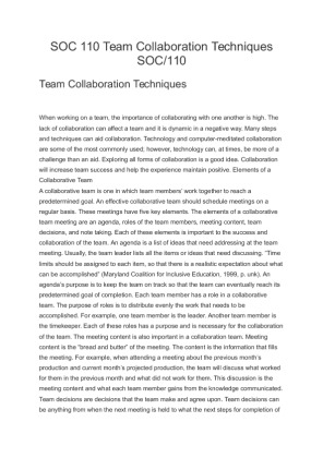 SOC 110 Team Collaboration Techniques