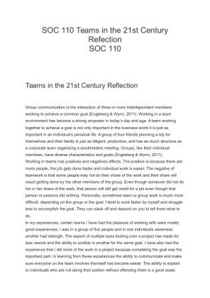 SOC 110 Teams in the 21st Century Refection