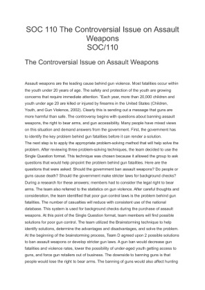 SOC 110 The Controversial Issue on Assault Weapons