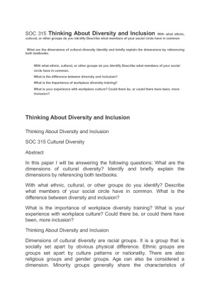 SOC 315 Thinking About Diversity and Inclusion With what ethnic,...
