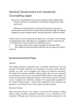 Spiritual Discernment and Vocational Counselling paper A client comes...