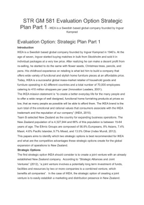 STR GM 581 Evaluation Option Strategic Plan Part 1   IKEA is a Swedish...