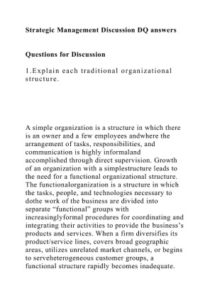 Strategic Management Discussion DQ answers