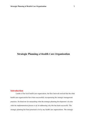Strategic Planning of Health Care Organization