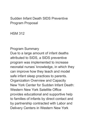 Sudden Infant Death SIDS Preventive Program Proposal