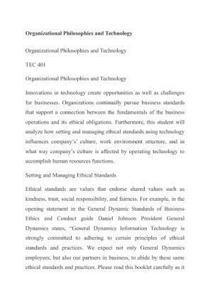 TEC 401 Organizational Philosophies and Technology