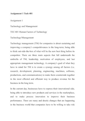 Tech 401 Technology and Management Assignment 1