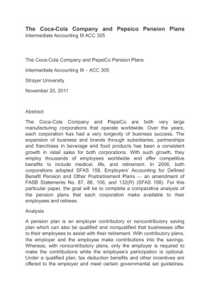 The Coca Cola Company and Pepsico Pension Plans Intermediate Accounting...