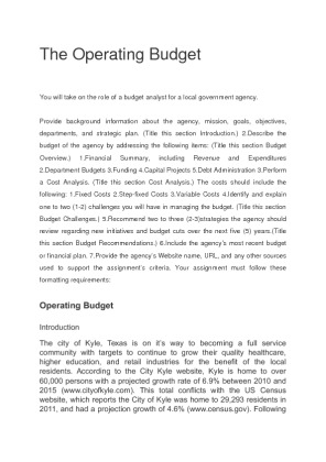 The Operating Budget for local government Agency City of Kyle...