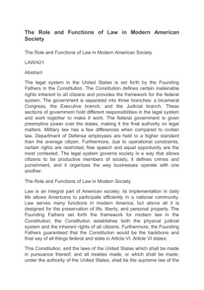 The Role and Functions of Law in Modern American Society