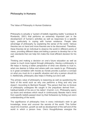 The Value of Philosophy in Human Existence