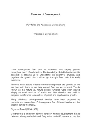 Theories of Development PSY Child and Adolescent Development