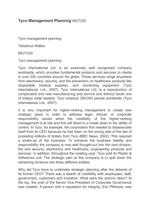 Tyco Management Planning MGT230