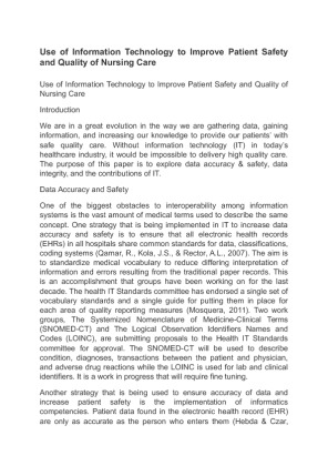 Use of Information Technology to Improve Patient Safety and Quality of...