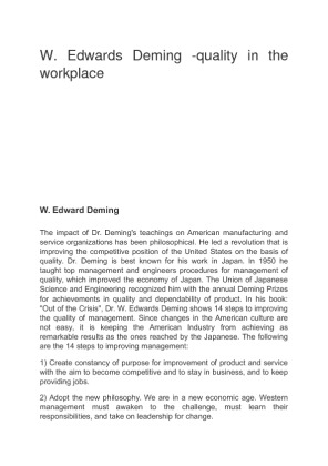 W. Edwards Deming  quality in the workplace