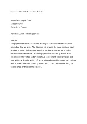 Week 2 Acc 230 Individual Lucent Technologies Case
