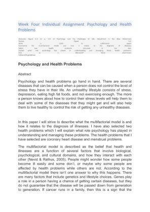 Week Four Individual Assignment Psychology and Health Problems