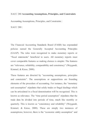 XACC 280 Accounting Assumptions, Principles, and Constraints