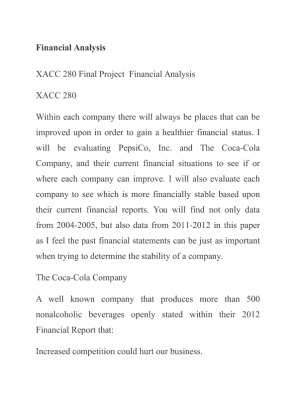 XACC 280 Final Project  Financial Analysis Pepsi and Coca Cola