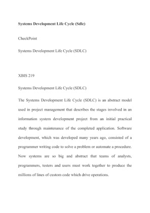 XBIS 219 Systems Development Life Cycle