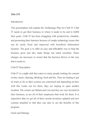 Xbis 219 Technology Plan for Club IT