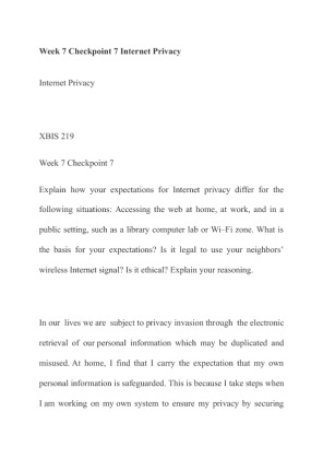 XBIS 219 Week 7 Checkpoint 7 Internet Privacy