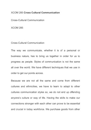 XCOM 285 Cross Cultural Communication