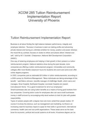 XCOM 285 Tuition Reimbursement Implementation Report
