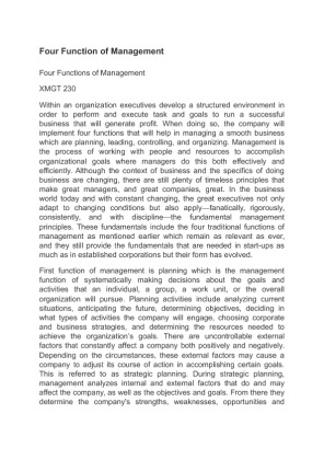 XMGT 230 Four Function of Management