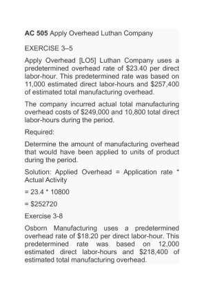 AC 505 Apply Overhead Luthan Company