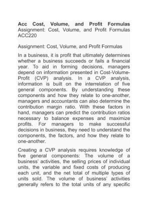 Acc Cost Volume and Profit Formulas Assignment  Cost, Volume, and...
