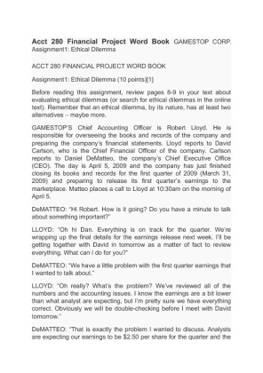 Acct 280 Financial Project Word Book GAMESTOP CORP. Assignment1 ...