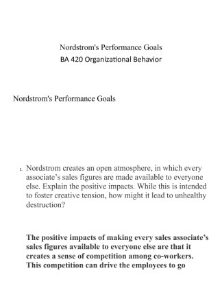 BA 420 Organizational Behavior Nordstrom's Performance Goals