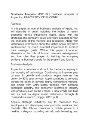 Business Analysis MGT 521 business analysis of Apple, Inc. UNIVERSITY...