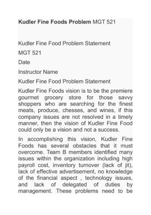 Kudler Fine Foods Problem MGT 521