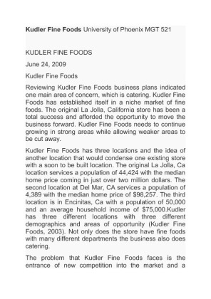 Kudler Fine Foods University of Phoenix MGT 521