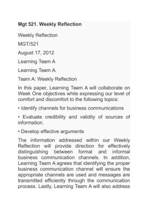 Mgt 521 channels for business communications Weekly Reflections