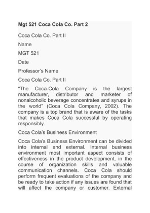 Mgt 521 Coca Cola Co. Part 2 business environment financial health