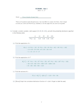 Quiz 1 Penn State  ECON  306 Introduction to Econometrics  Quiz 1