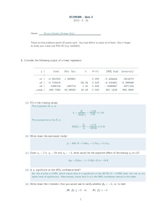Quiz 3 Penn State  ECON  306 Introduction to Econometrics  Quiz 3