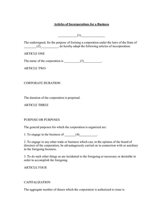 Articles of Incorporations for a Business