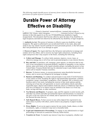 Durable Power of Attorney Effective on Disability