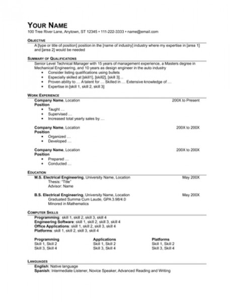 Resume Template Outline