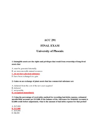 ACC 291 Final Exam Answers all correct Latest