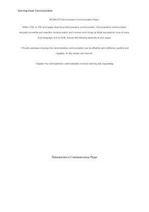 BCOM 275 Demonstrative Communication Paper
