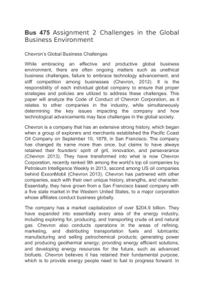 Bus 475 Assignment 2 Challenges in the Global Business Environment