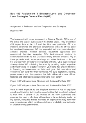 Bus 499 Assignment 3 Business Level and Corporate Level Strategies...