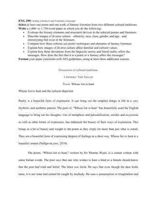 ENG 290 wek 4  Fantasy Literature and Fantastic LanguageEvaluate the...