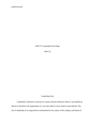 LDR 531 Leadership Style Paper