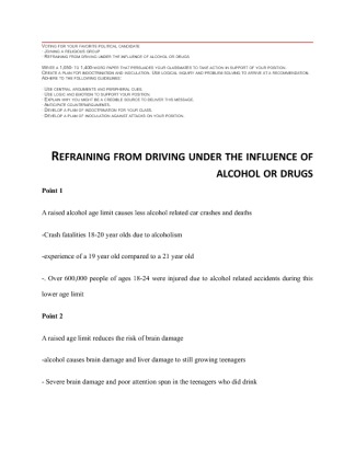 REFRAINING FROM DRIVING UNDER THE INFLUENCE OF ALCOHOL OR DRUGS WRITE A...